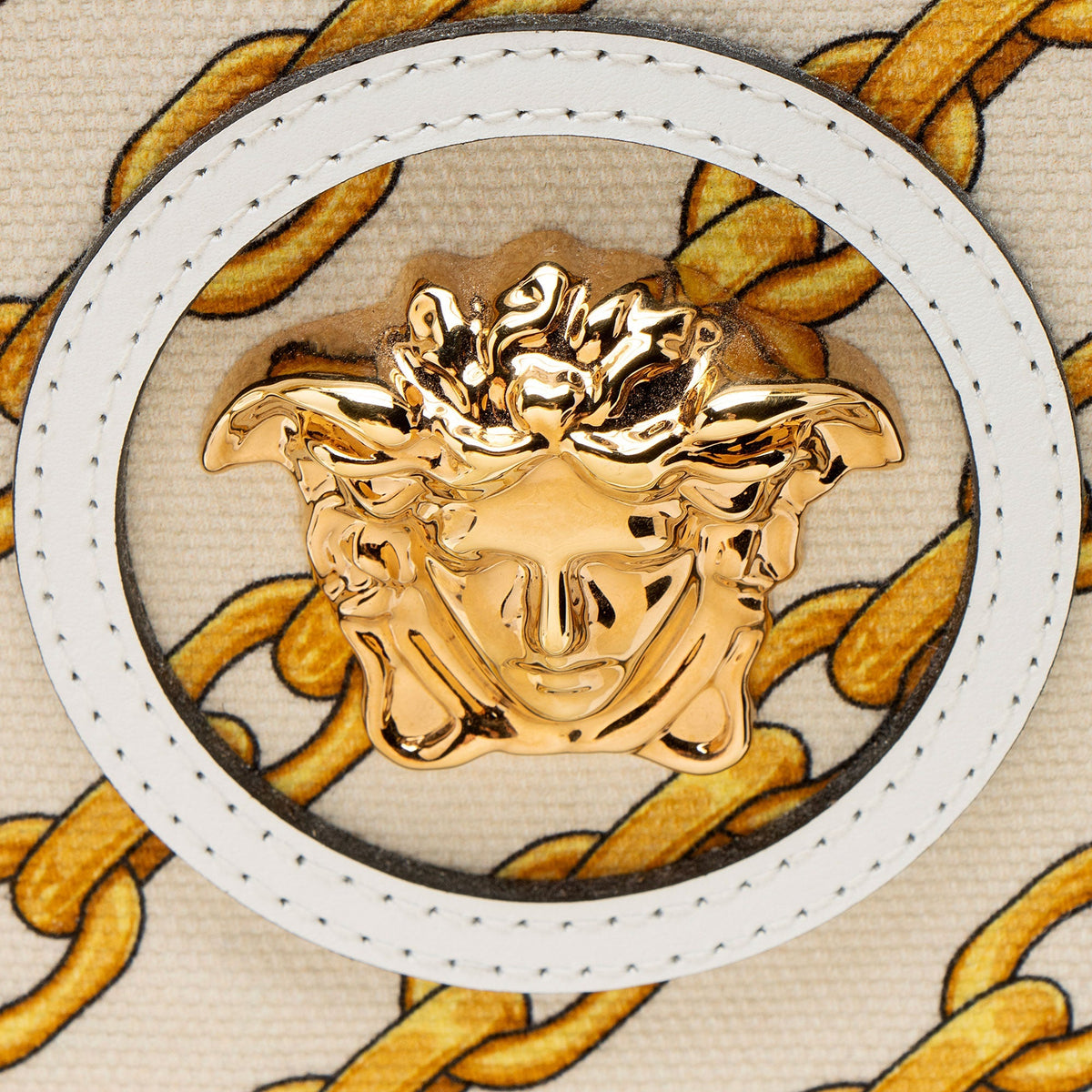 Versace Chain Link Canvas La Medusa Large Tote Bag - Beige/Gold