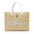 Versace Chain Link Canvas La Medusa Large Tote Bag - Beige/Gold