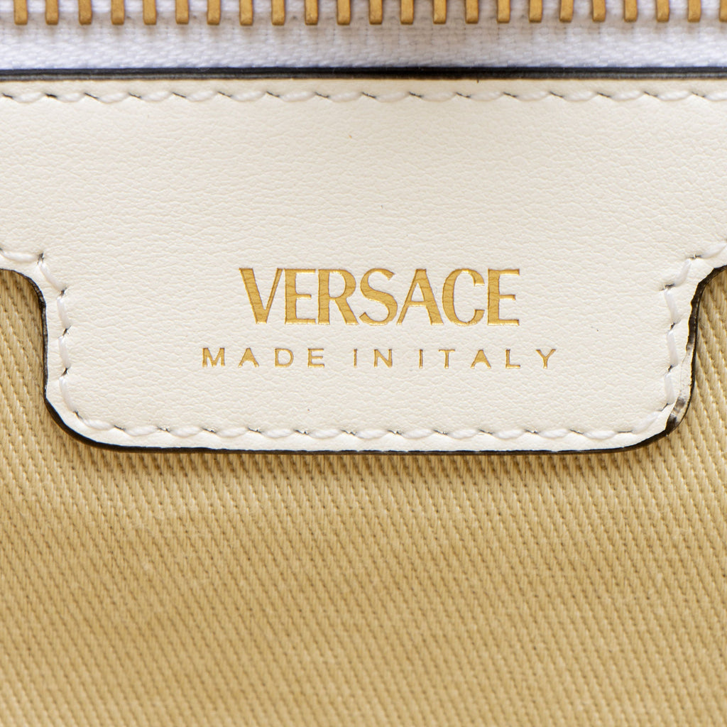 Versace Chain Link Canvas La Medusa Large Tote Bag - Beige/Gold