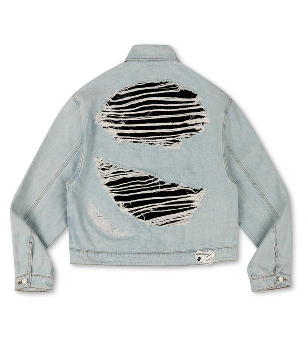WNTD Distressed Double Denim Jacket Blue