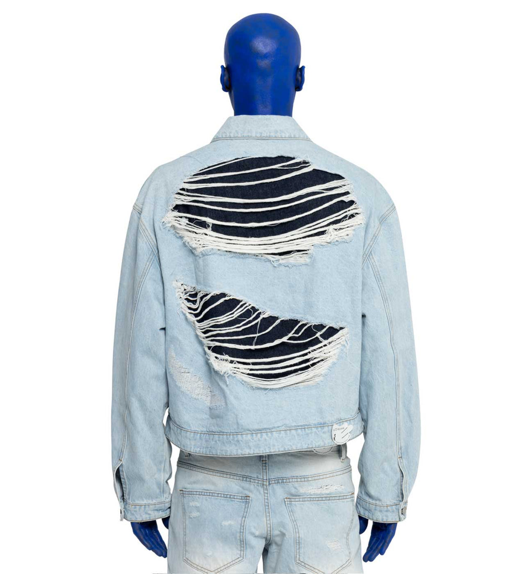 WNTD Distressed Double Denim Jacket Blue