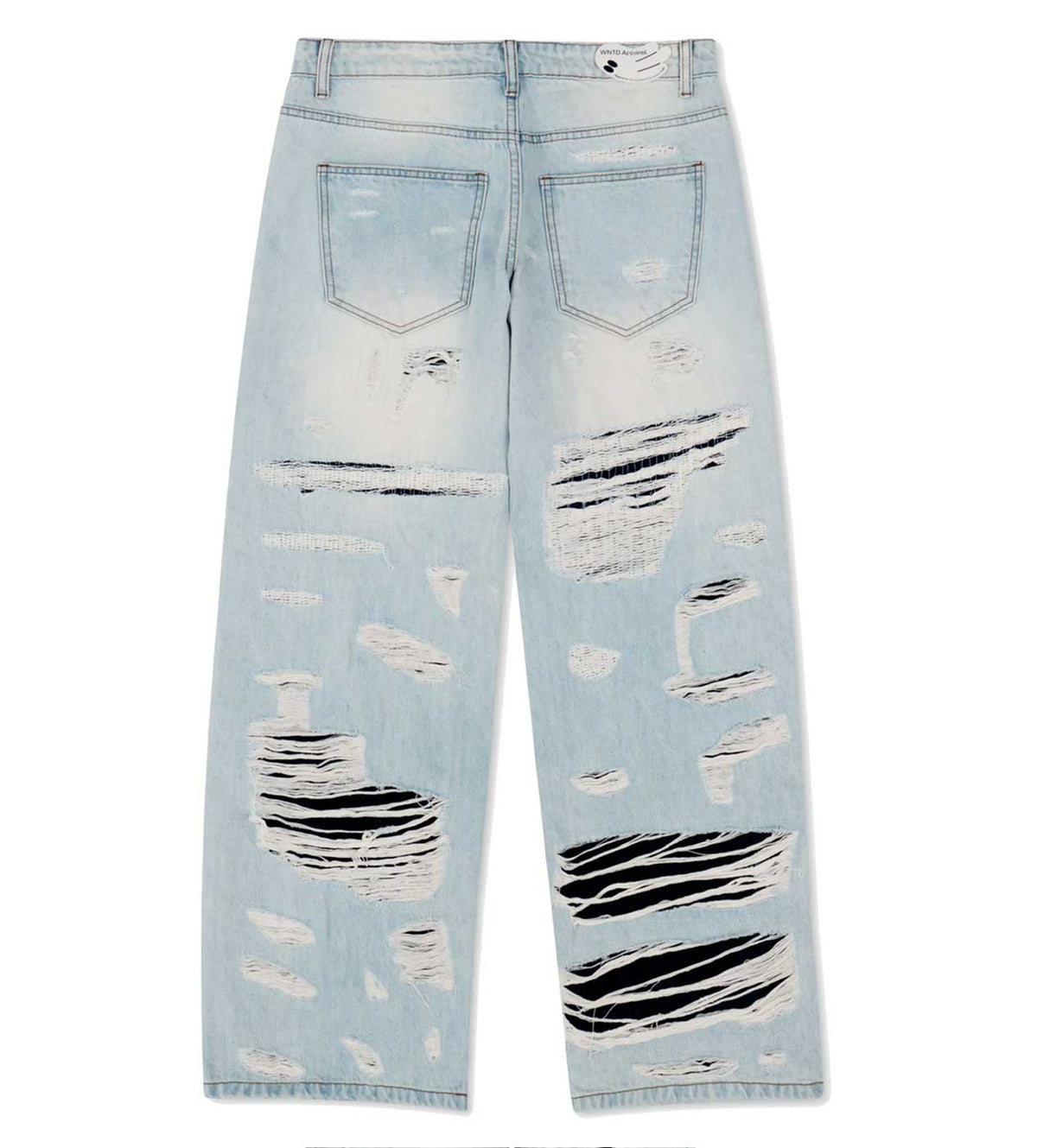 WNTD Distressed Double Denim Pants Blue