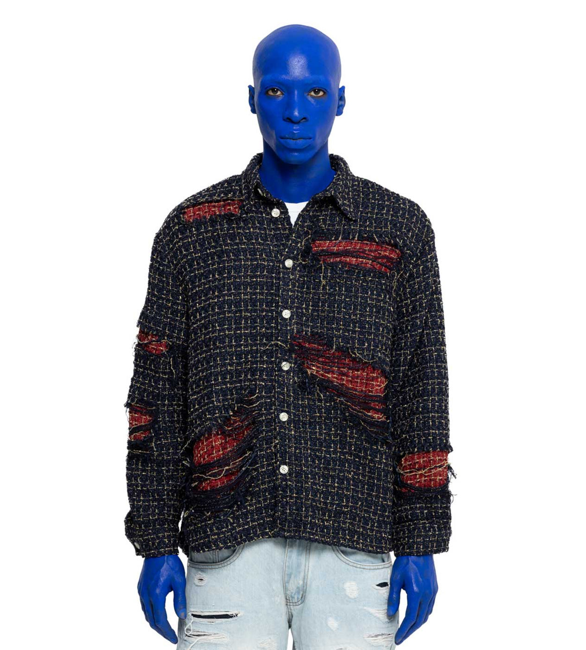 WNTD Distressed Double Layer Flannel Blue