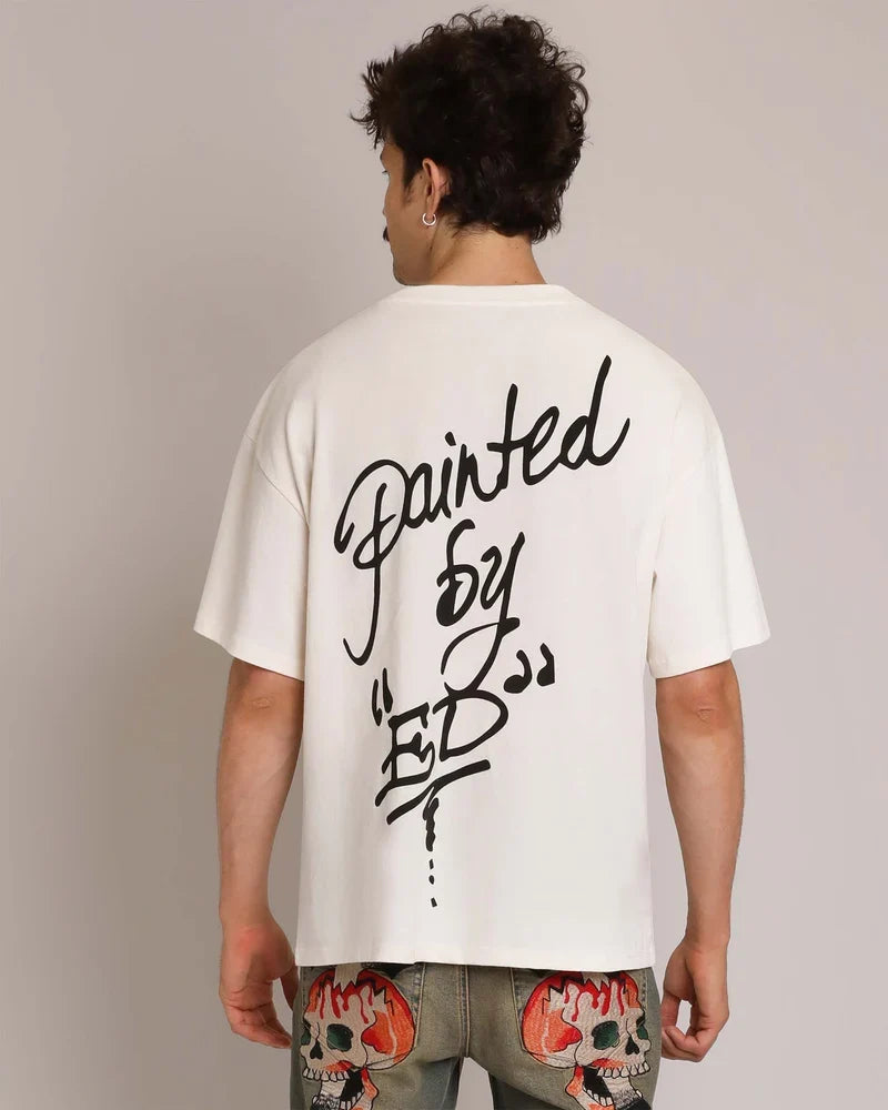 ED HARDY WOLF HEAD RHINESTONE BOXY TEE IVORY