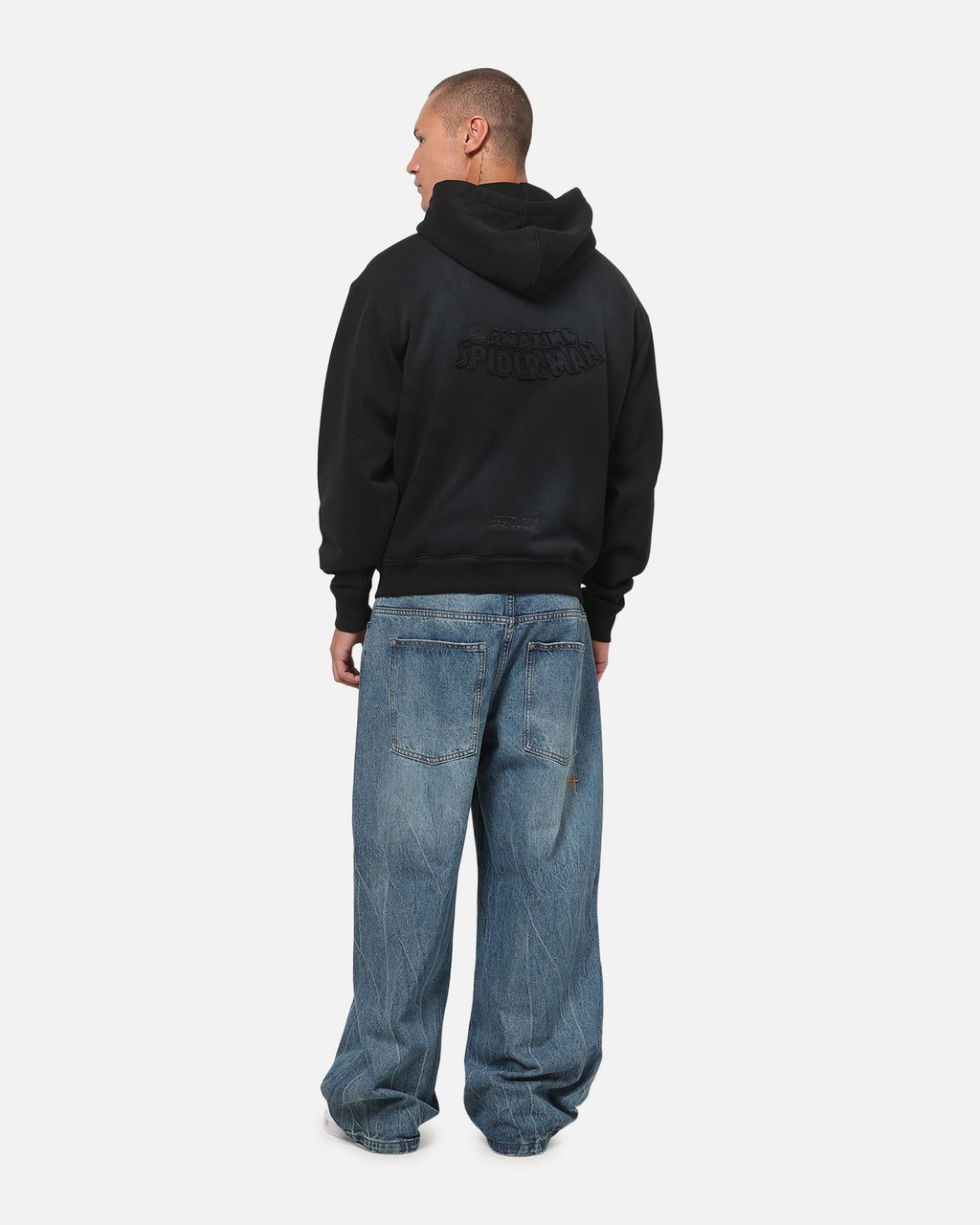 73Studio Marvel Spider-Man Battle Torn Zip Hoodie Washed Black