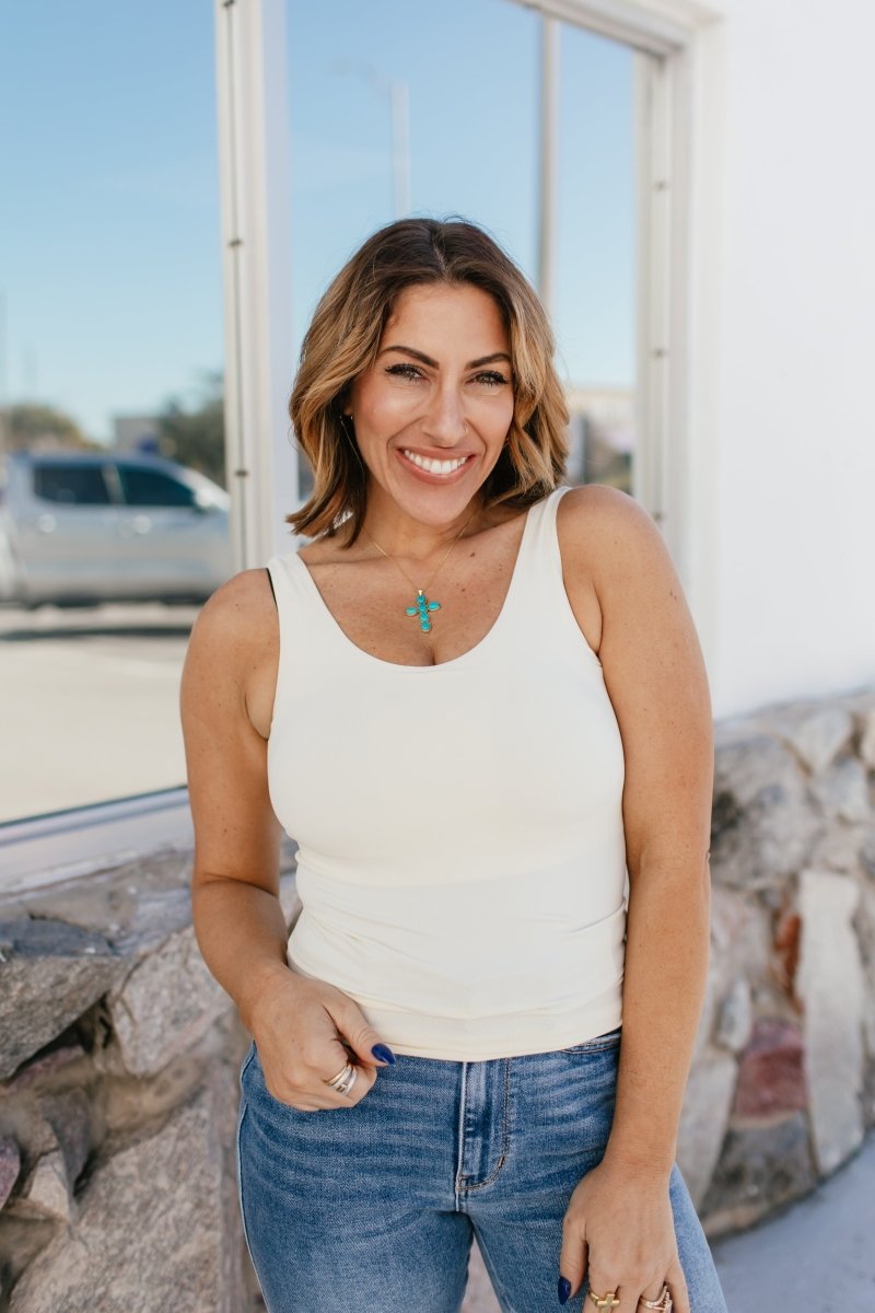 All In One Reversible Tank In Ivory - Reg & Curvy