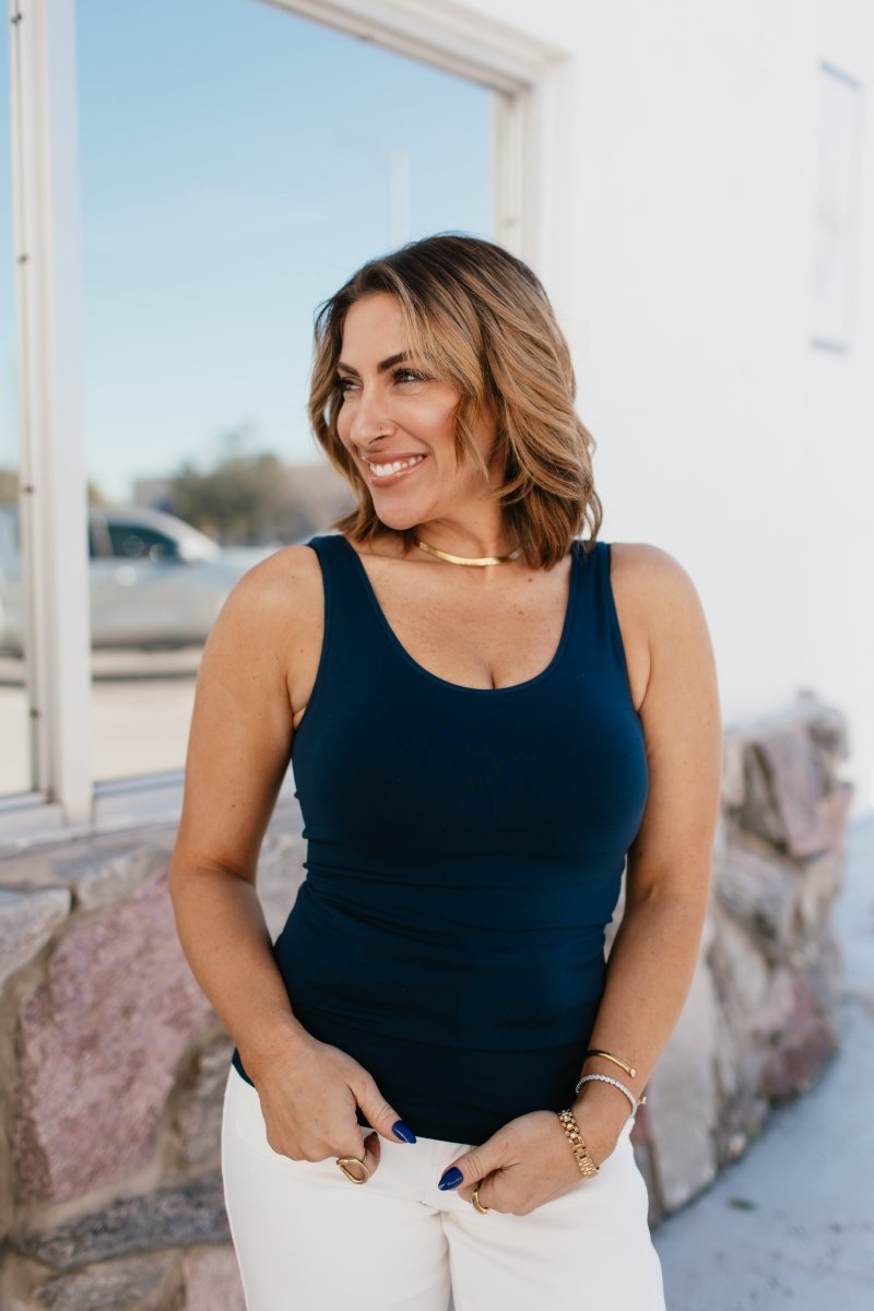 All In One Reversible Tank In Navy - Reg & Curvy