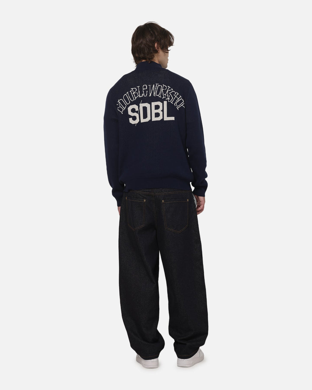 S Double Team Knit Quarter Zip Crewneck Navy