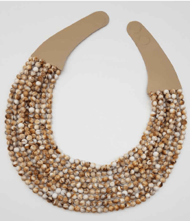 Beaded Multi Layered Necklace In Ivory Brown