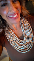 Beaded Multi Layered Necklace In Ivory Brown