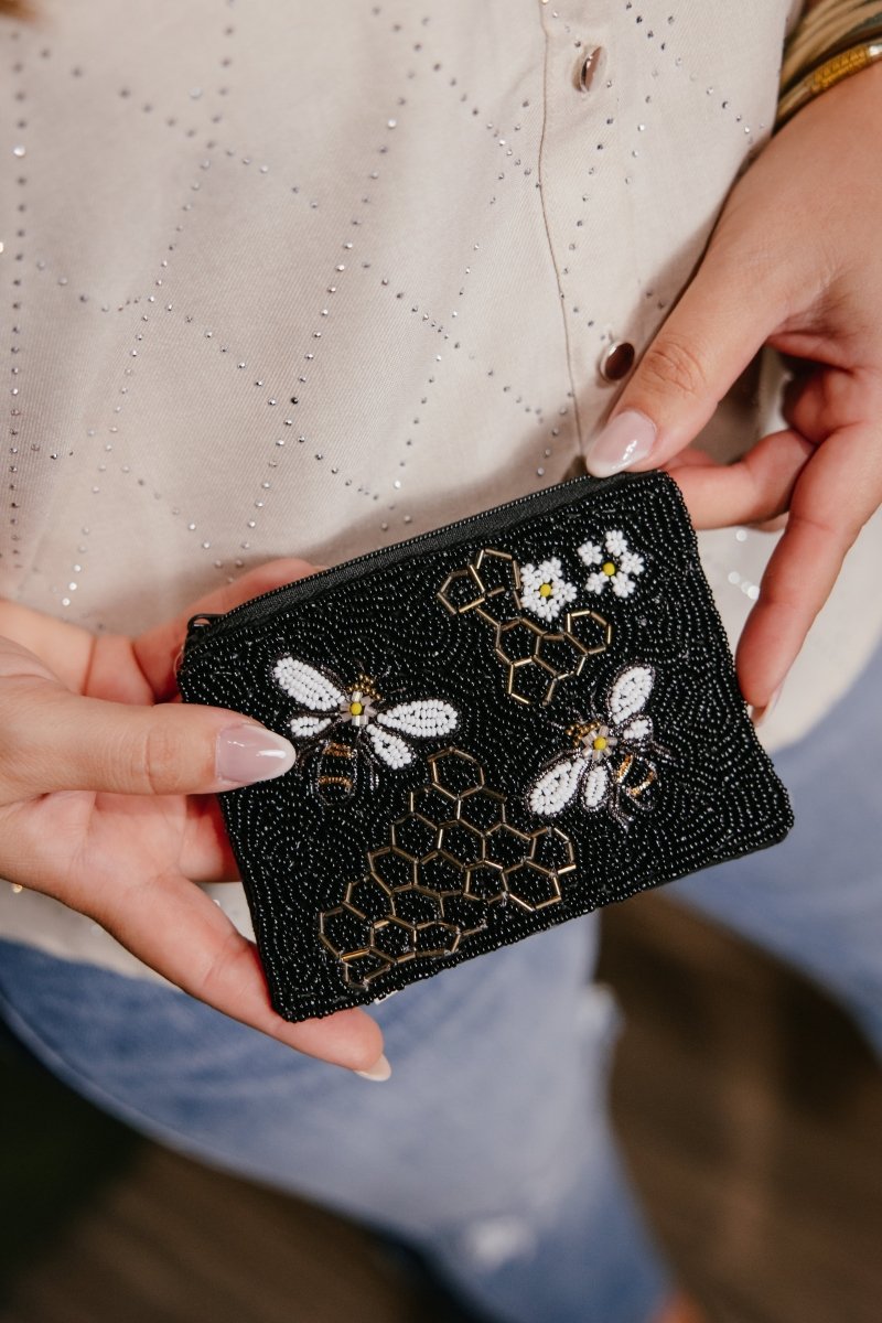 Bee With Floral Beaded Coin Bag