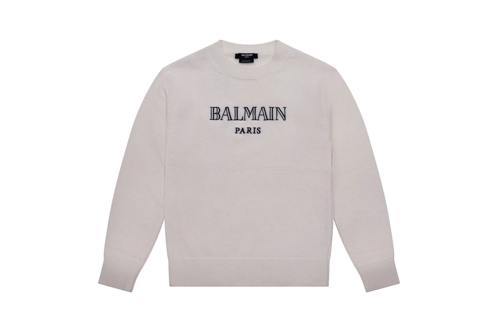 BALMAIN Logo Embroidered Knit Sweater Kids Apparel