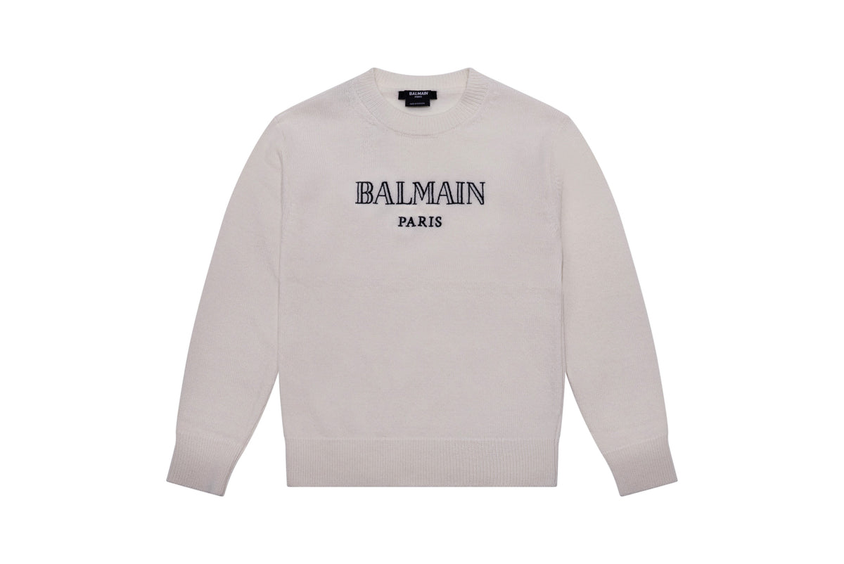 BALMAIN Logo Embroidered Knit Sweater Kids Apparel