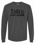 Black Metallic Amen Graphic Long Sleeve Tee - FINAL SALE