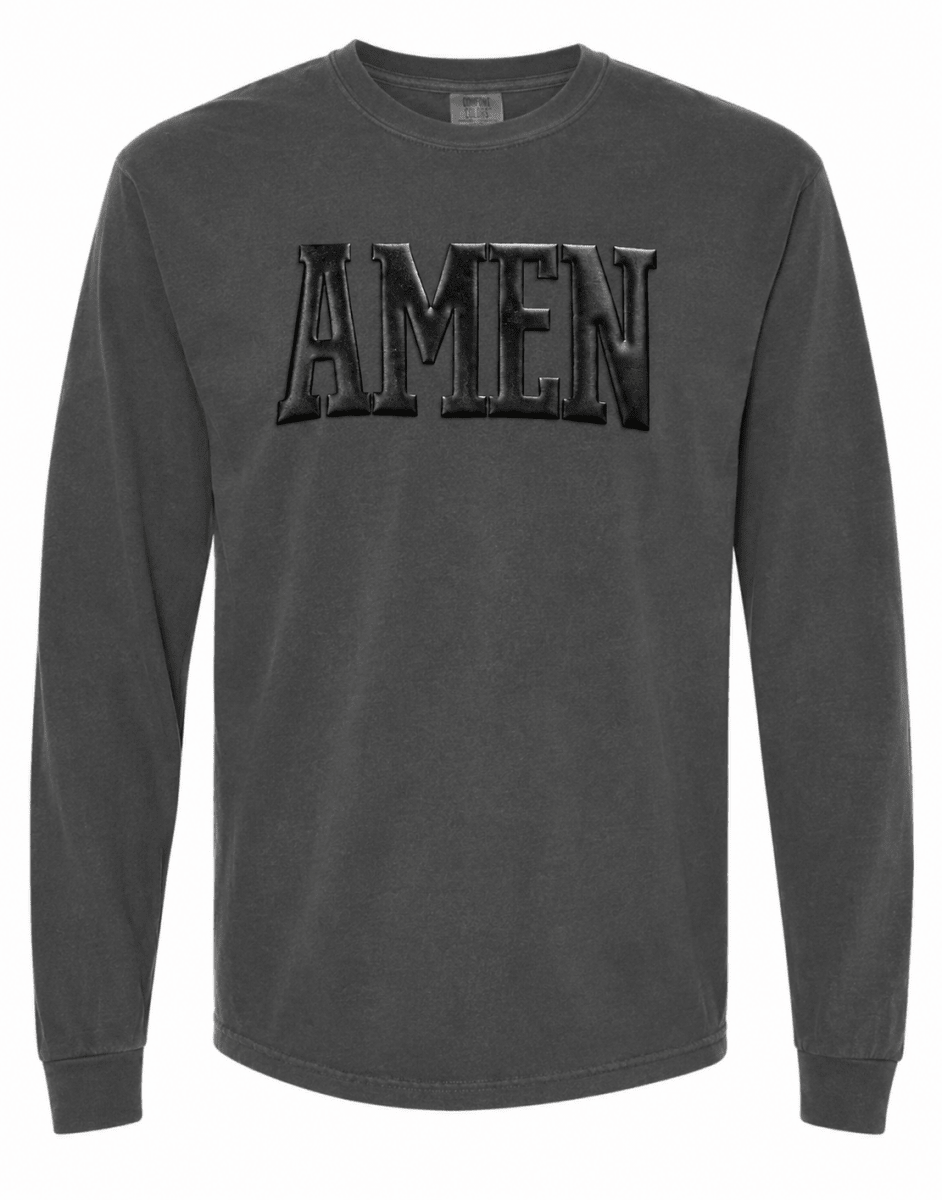 Black Metallic Amen Graphic Long Sleeve Tee - FINAL SALE