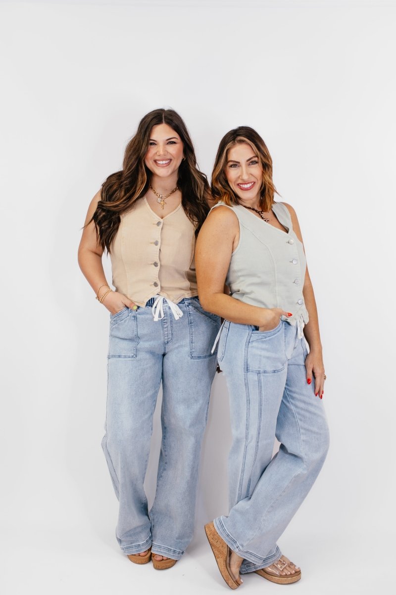 BLACK FRIDAY DEAL: Button Down Vest in Pistachio - Reg/Curvy -FINAL SALE