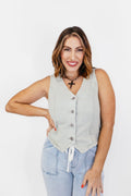 BLACK FRIDAY DEAL: Button Down Vest in Pistachio - Reg/Curvy -FINAL SALE
