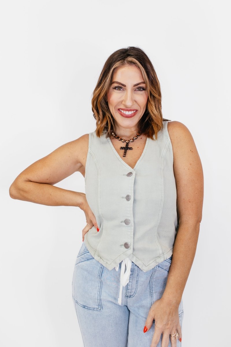 BLACK FRIDAY DEAL: Button Down Vest in Pistachio - Reg/Curvy -FINAL SALE