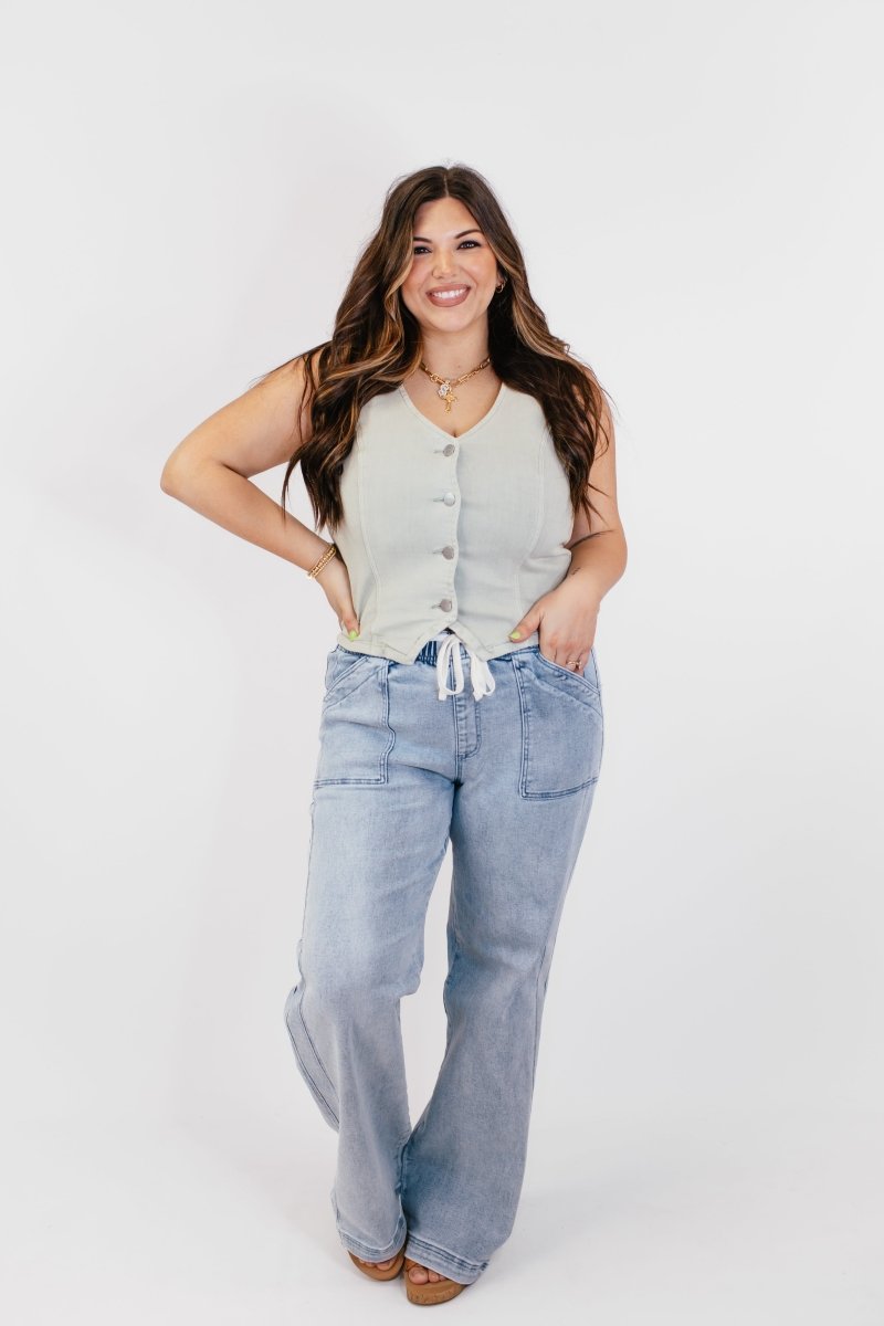 BLACK FRIDAY DEAL: Button Down Vest in Pistachio - Reg/Curvy -FINAL SALE