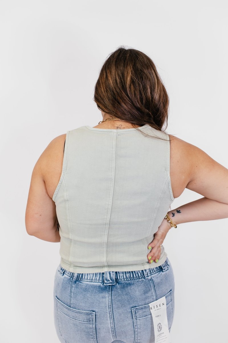 BLACK FRIDAY DEAL: Button Down Vest in Pistachio - Reg/Curvy -FINAL SALE