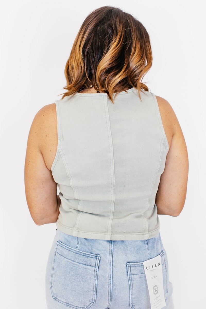 BLACK FRIDAY DEAL: Button Down Vest in Pistachio - Reg/Curvy -FINAL SALE