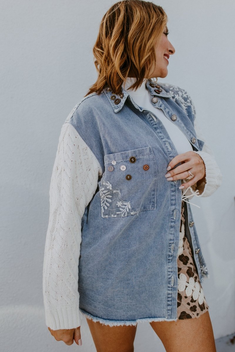 Buttoned Blooms Denim Shirt