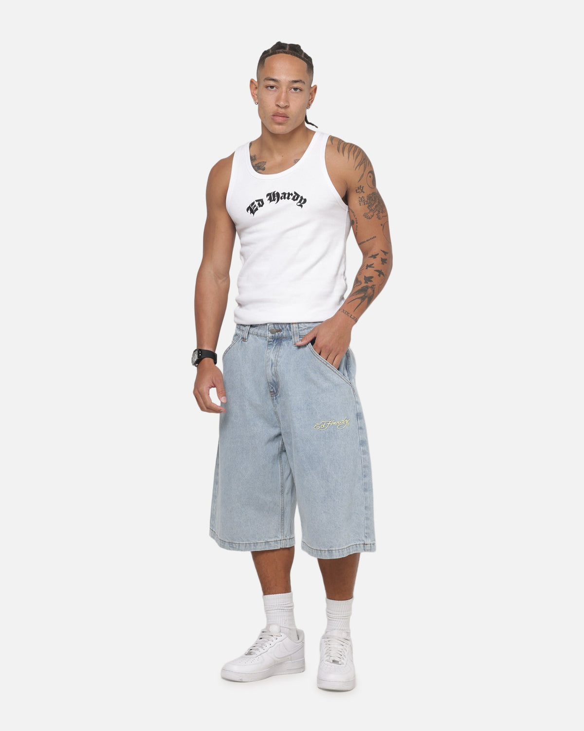 Ed Hardy Serpent Jorts Light Wash