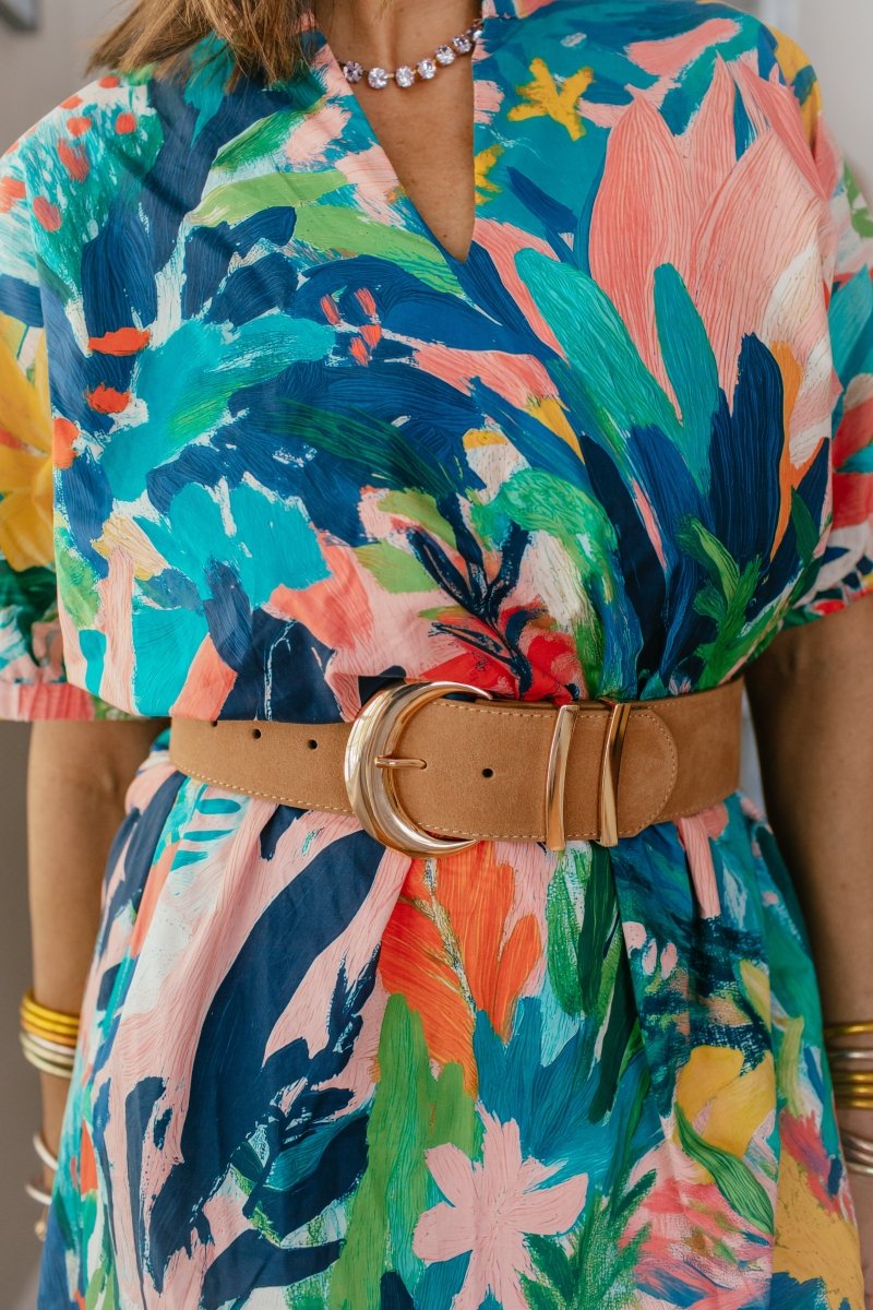 Camel Suede Crescent Moon Buckle Belt