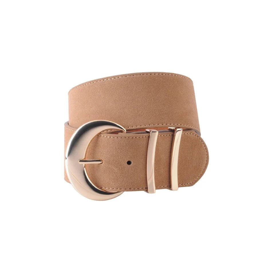 Camel Suede Crescent Moon Buckle Belt