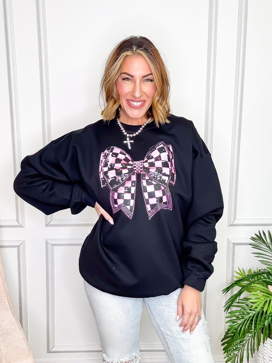 Checkers and Bows Graphic Pullover - FINAL SALE