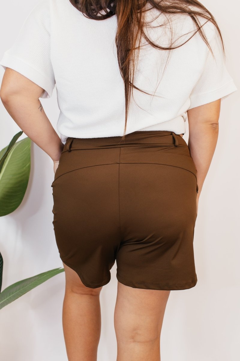 Chic & Comfy Belt Loop Shorts in Brown - Reg & Curvy