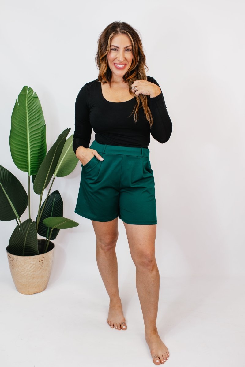 Chic & Comfy Belt Loop Shorts in Hunter - Reg & Curvy