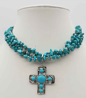 Chip Stone Cross Necklace In Rhodium Silver