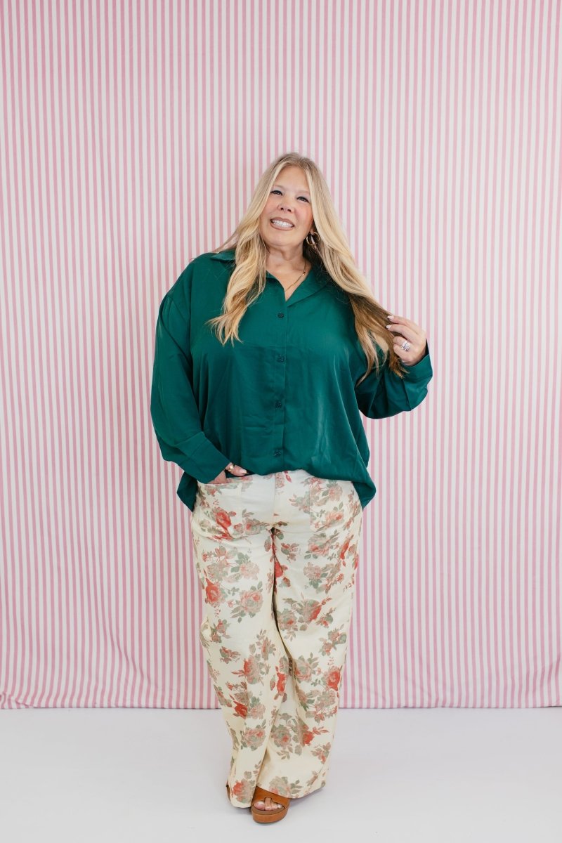 Classic Kathryn Button Up Top in Forest Green - Reg & Curvy