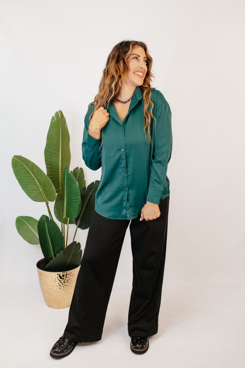 Classic Kathryn Button Up Top in Forest Green - Reg & Curvy