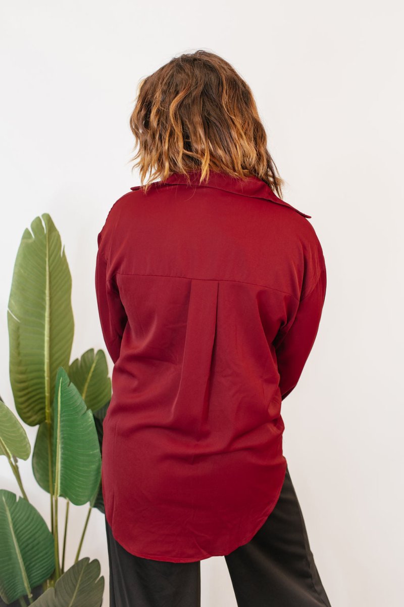 Classic Kathryn Button Up Top in Maroon - Reg & Curvy