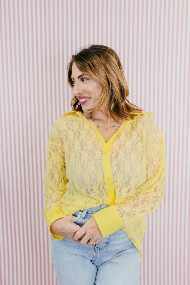 Classic Kathryn Button Up Top In Yellow - Reg & Curvy