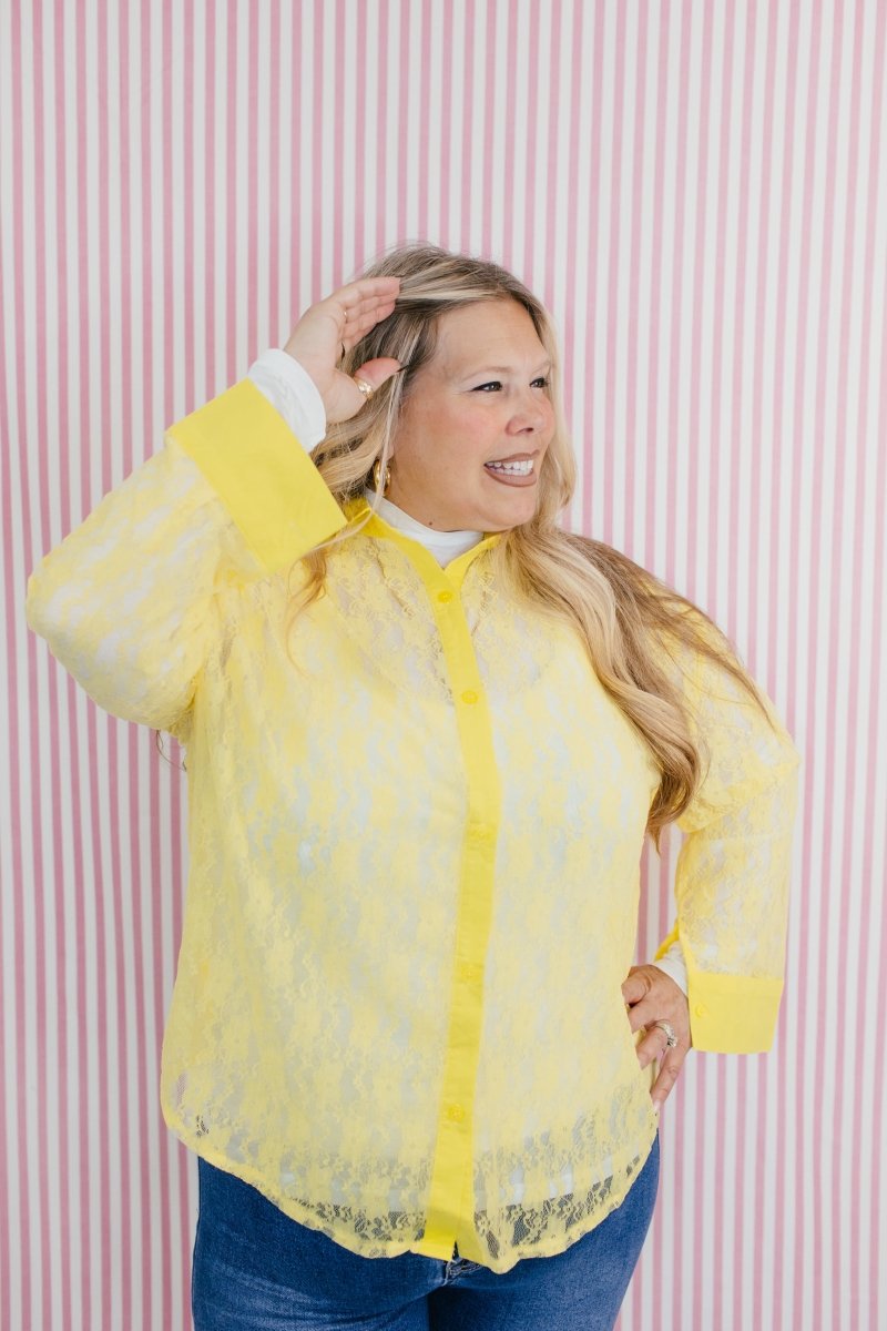 Classic Kathryn Button Up Top In Yellow - Reg & Curvy