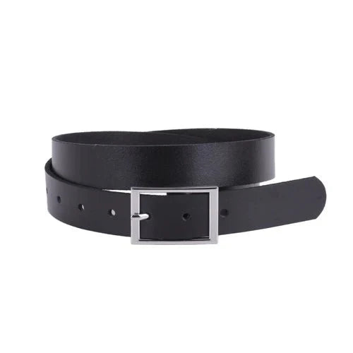 Classic Rectangle Buckle Leather Belt In Black