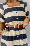 Classic Rectangle Buckle Leather Belt In Tan