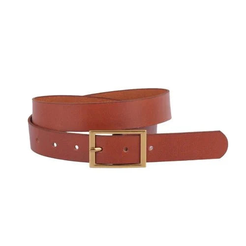 Classic Rectangle Buckle Leather Belt In Tan
