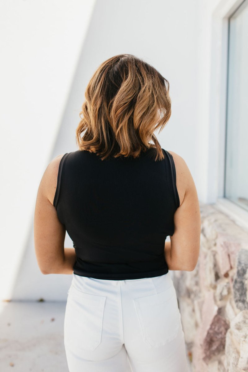 Clean Cut Mock Neck Tank In Black