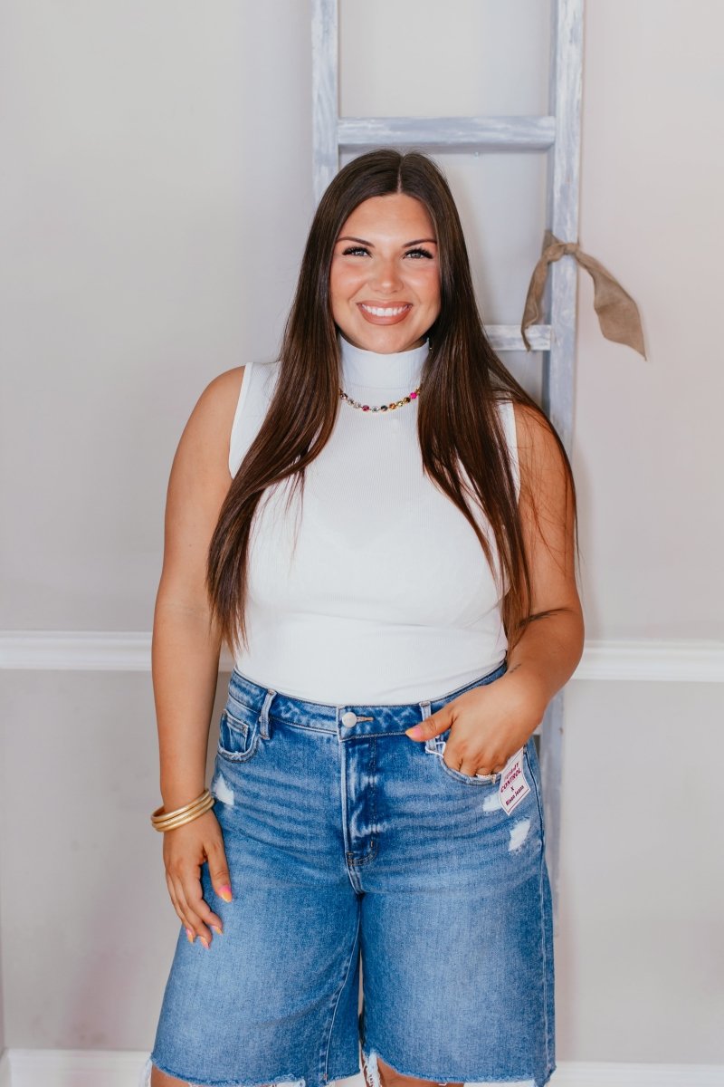 Clean Cut Mock Neck Tank In Ivory - Reg & Curvy