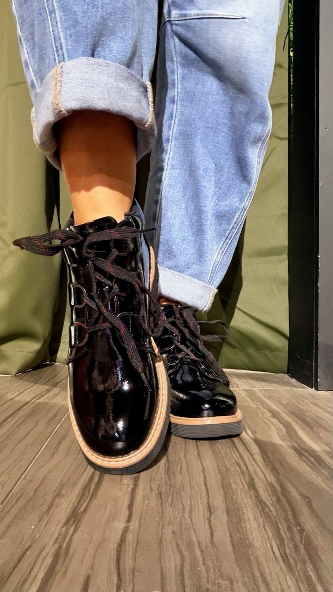 Corky's Black Crinkle Patent Campfire Boots