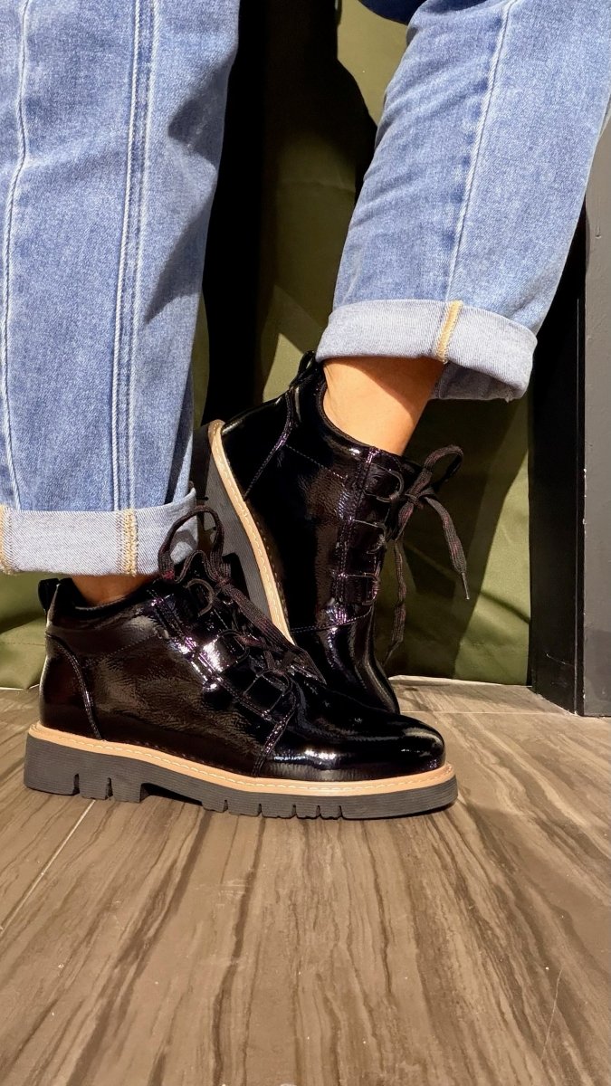 Corky's Black Crinkle Patent Campfire Boots