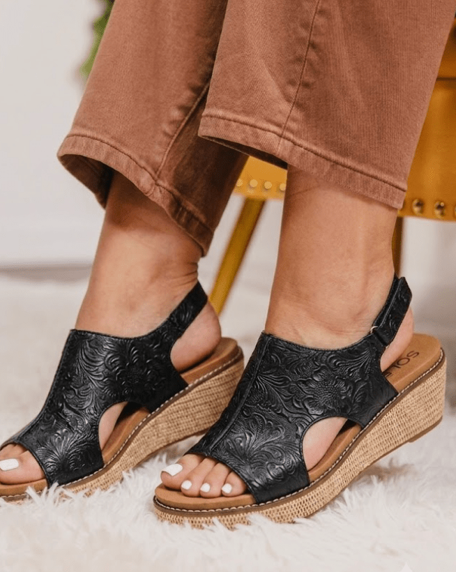 Corky's Black Embossed Floral Volta II Sandals