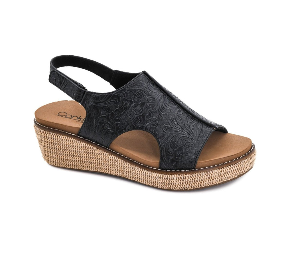 Corky's Black Embossed Floral Volta II Sandals