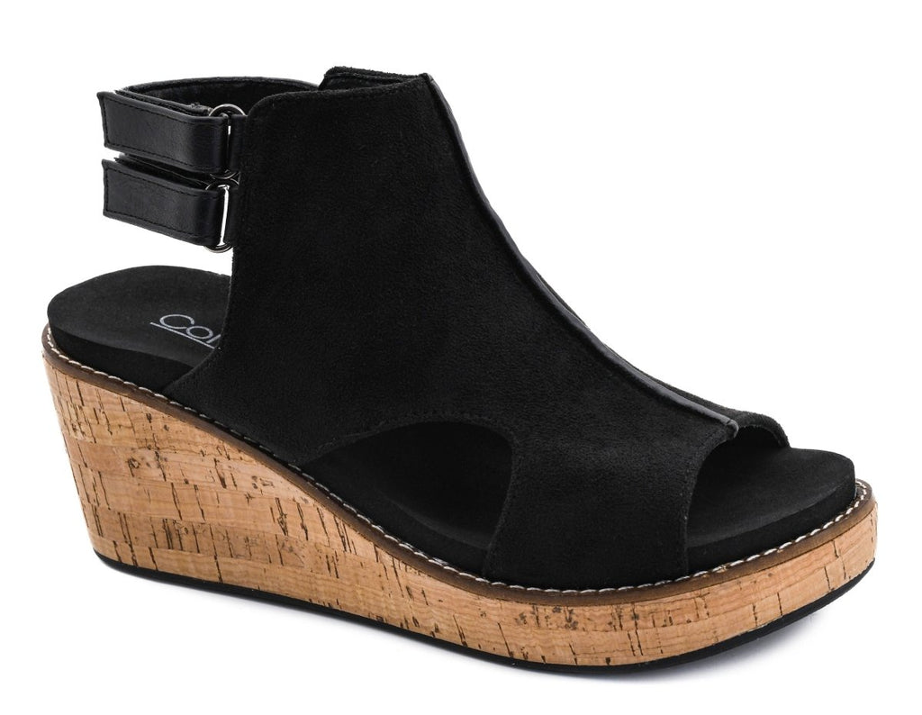 Corky's Black Faux Suede Falling Hard Wedges