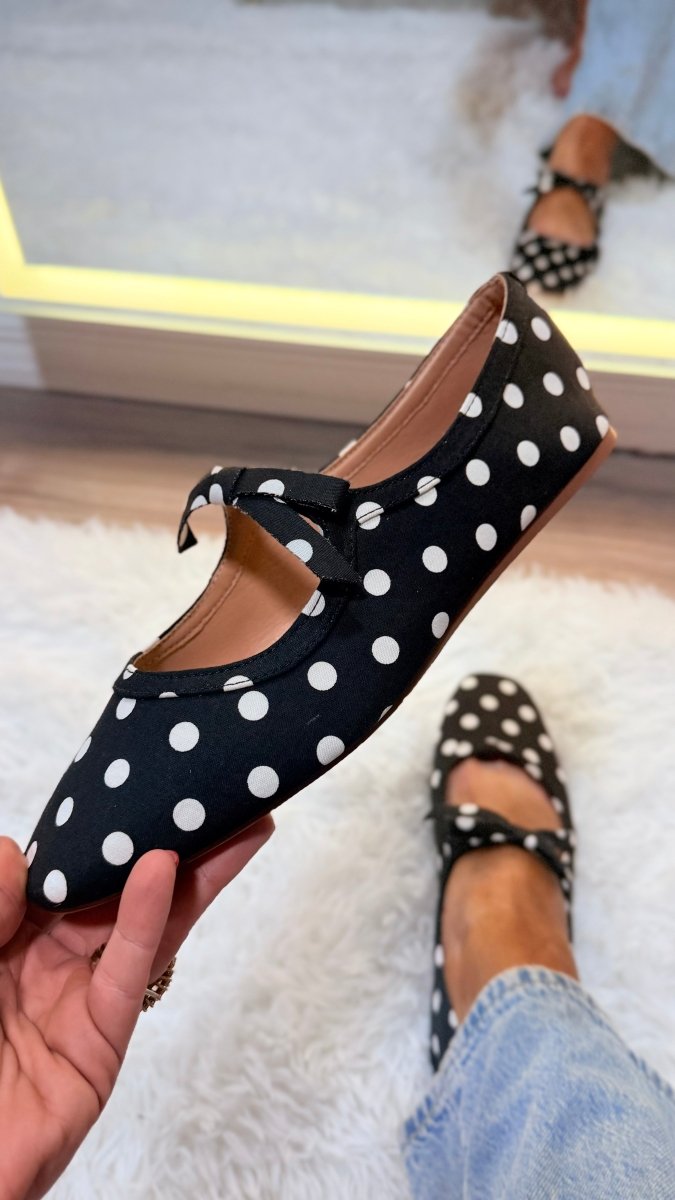 Corky's Black White Polka Dots Layover Flats
