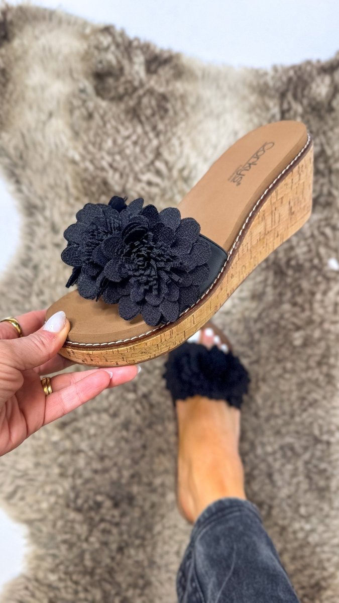Corky's Black Wildflower Wedges